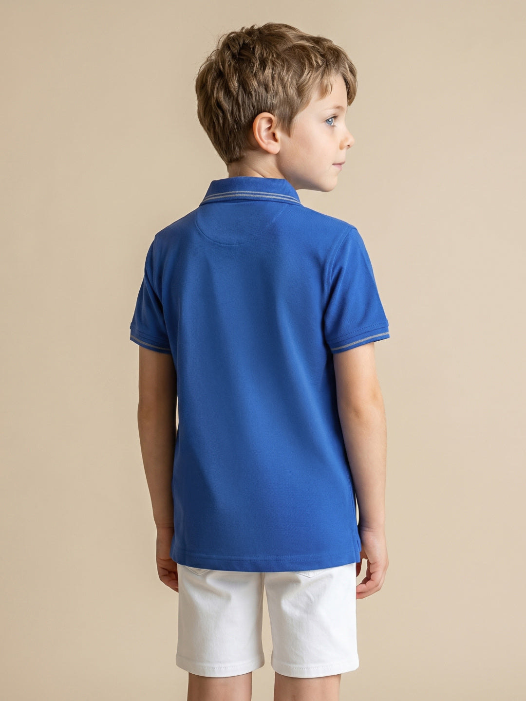 Blue Giraffe Boys Blue Solid Regular Fit Pure Cotton Polo T-Shirt