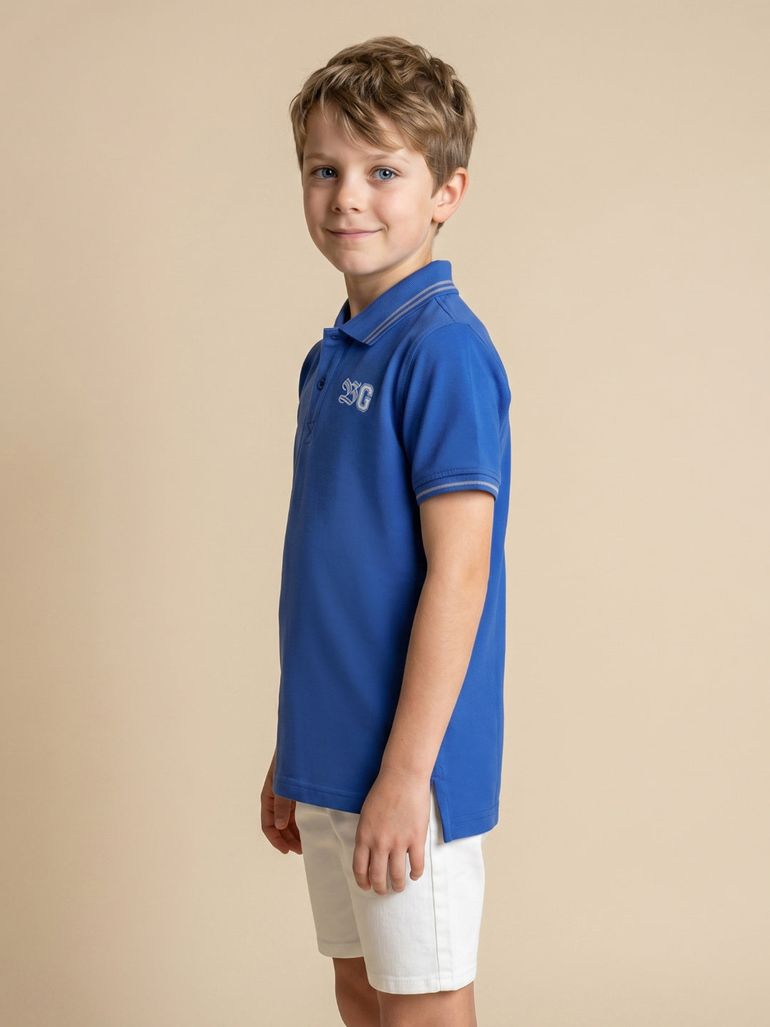 Blue Giraffe Boys Blue Solid Regular Fit Pure Cotton Polo T-Shirt