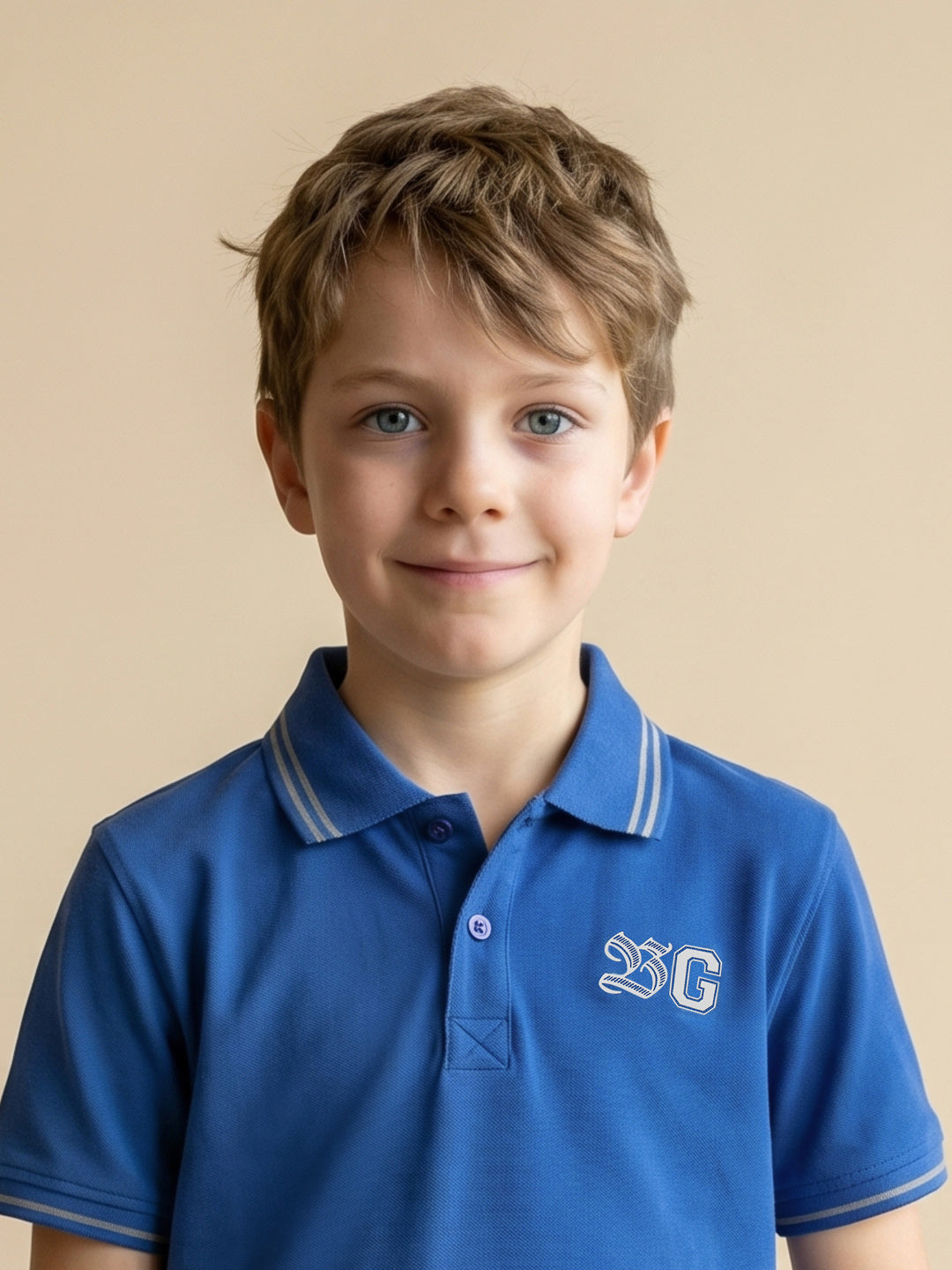 Blue Giraffe Boys Blue Solid Regular Fit Pure Cotton Polo T-Shirt