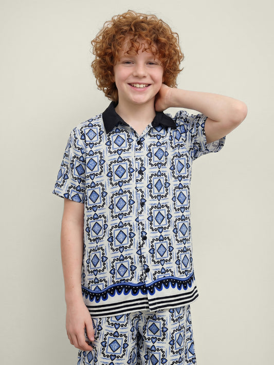 Blue Giraffe Boys Multi Printed Pure Cotton Shirt