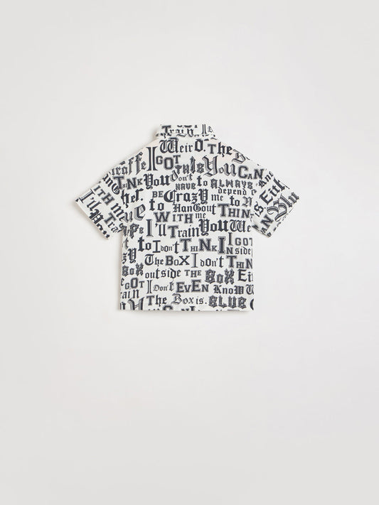 Blue Giraffe Boys White Printed Shirt