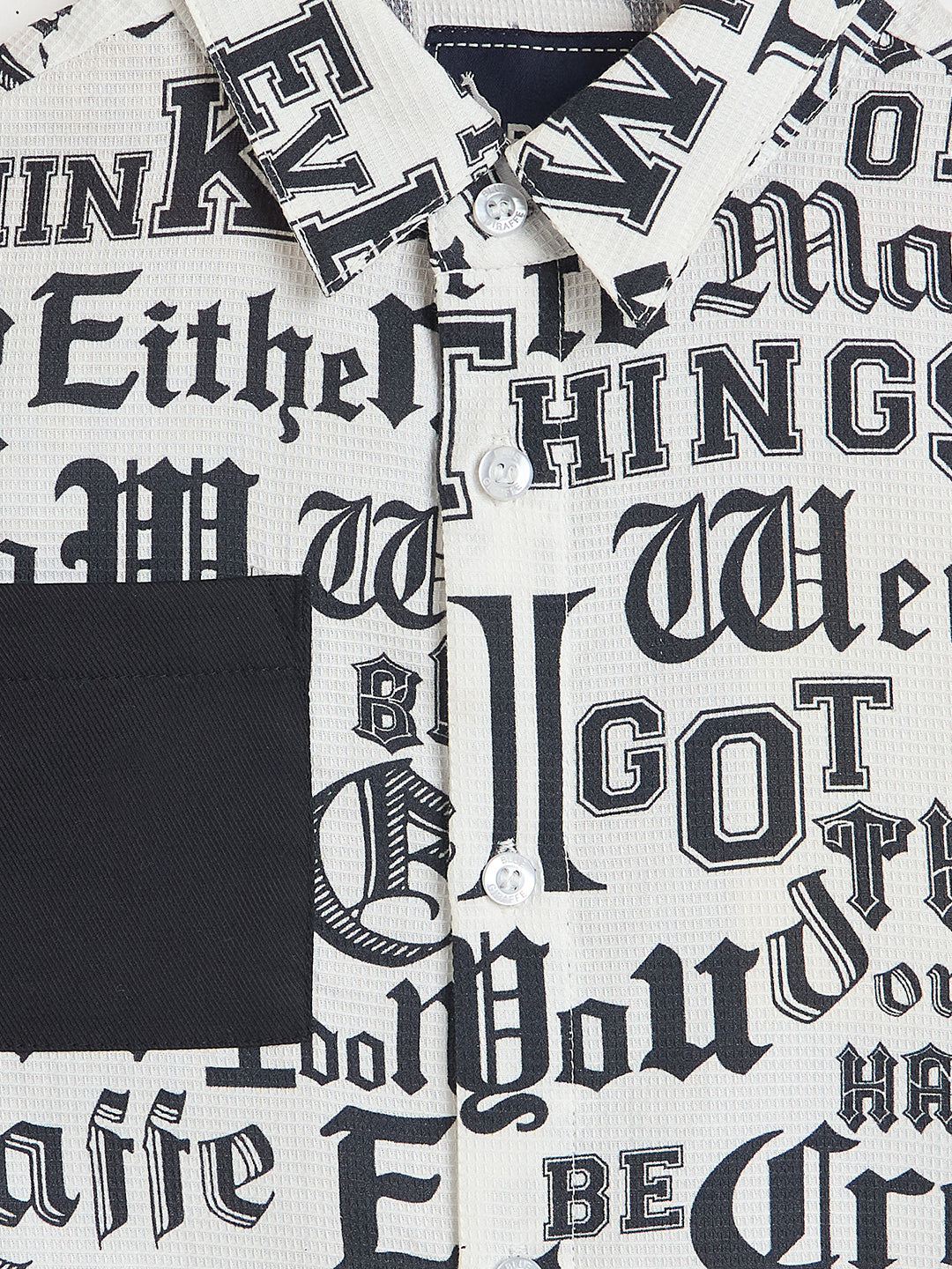 Blue Giraffe Boys White Printed Shirt