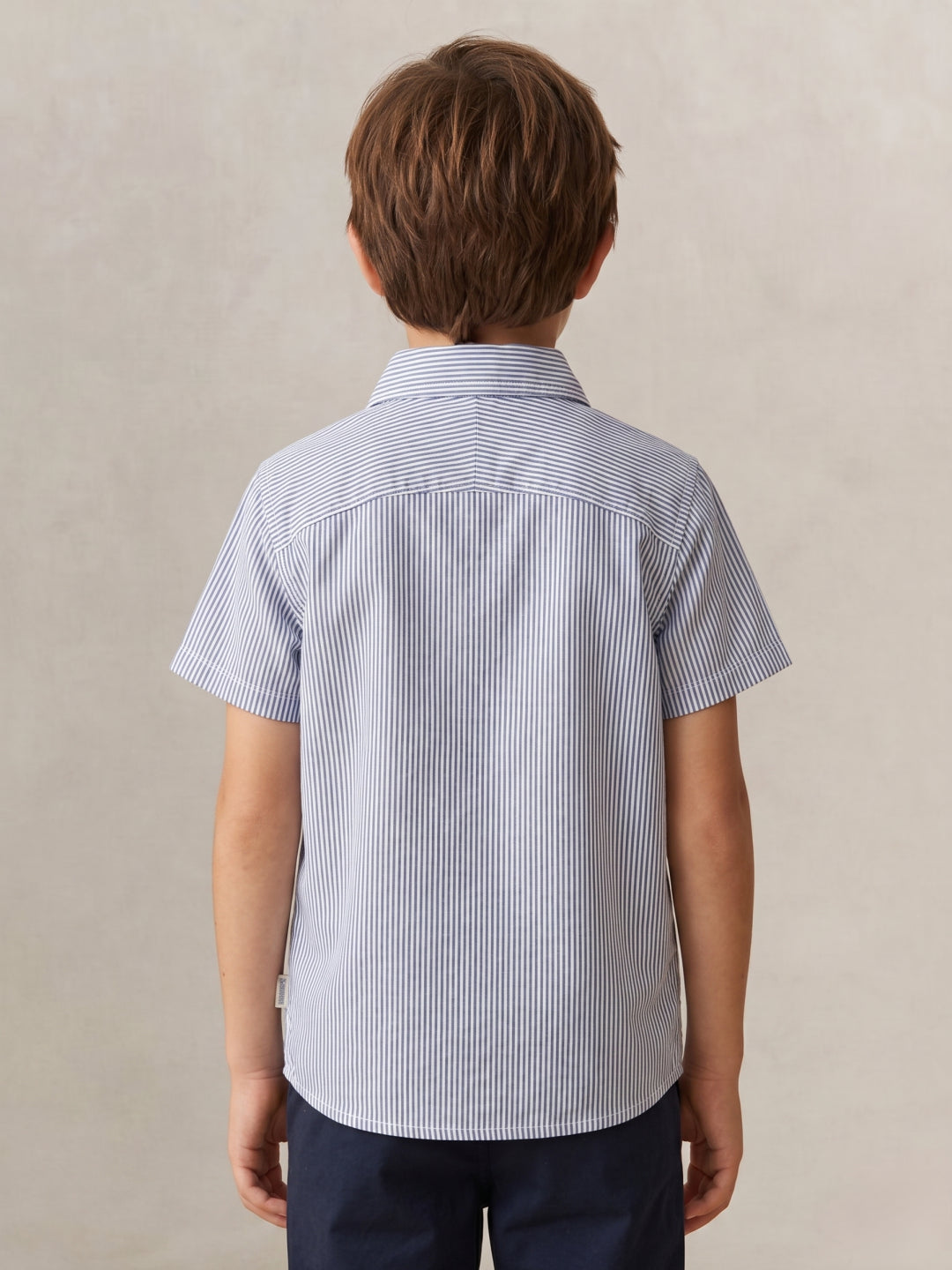 Blue Giraffe Boys White Striped Shirt