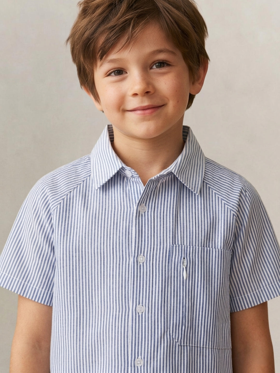 Blue Giraffe Boys White Striped Shirt