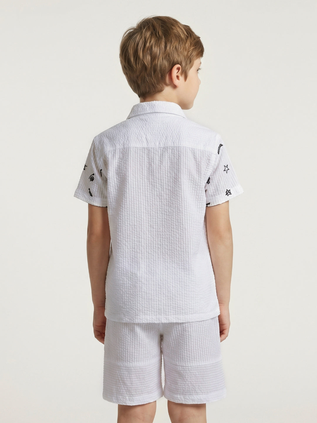 Blue Giraffe Boys White Embroidered Pure Cotton Shirt