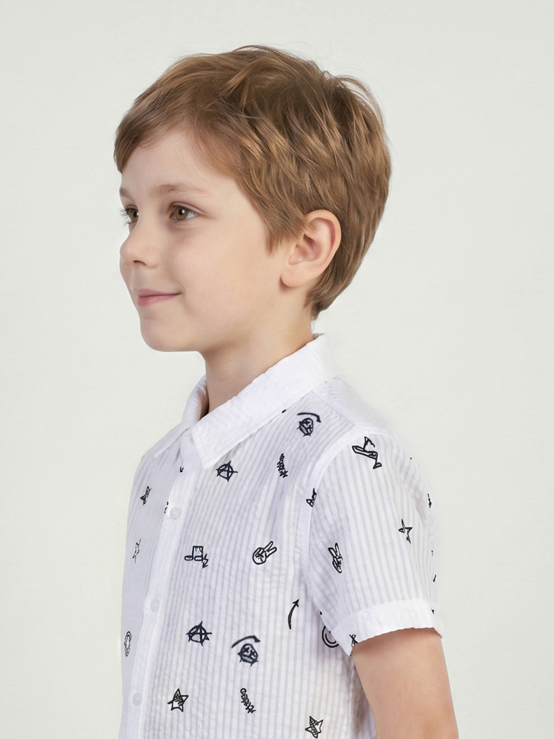 Blue Giraffe Boys White Embroidered Pure Cotton Shirt