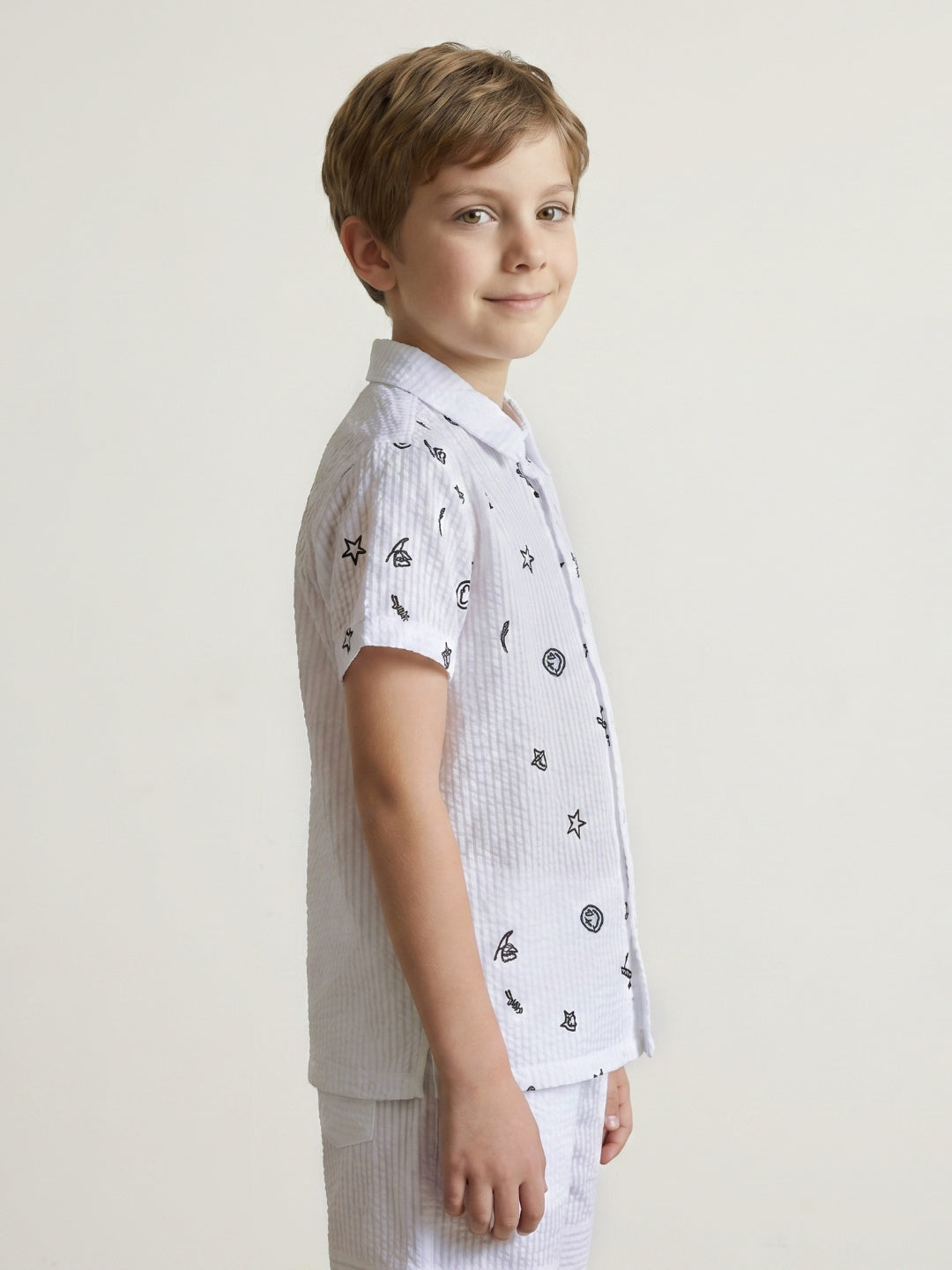Blue Giraffe Boys White Embroidered Pure Cotton Shirt