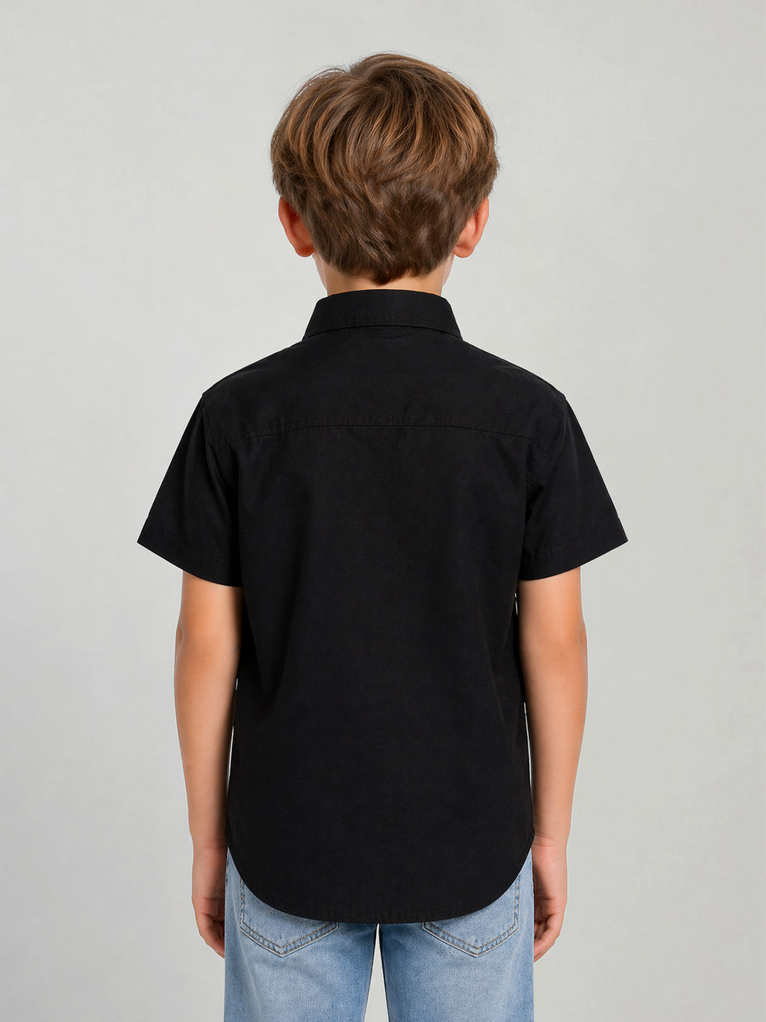 Blue Giraffe Boys Black Solid Boxy Fit Pure Cotton Shirt