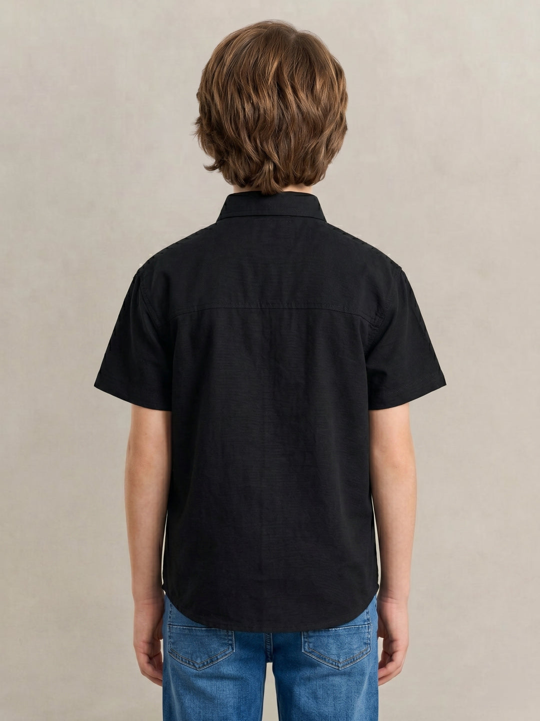 Blue Giraffe Boys Black Solid Pure Cotton Shirt