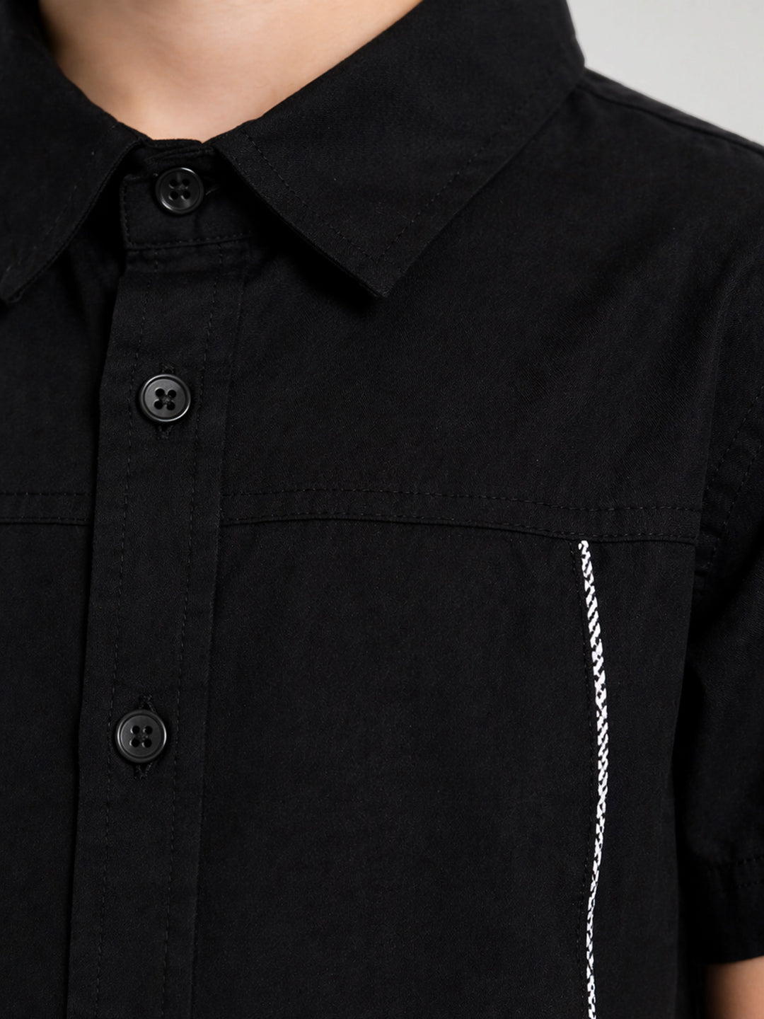 Blue Giraffe Boys Black Solid Boxy Fit Pure Cotton Shirt
