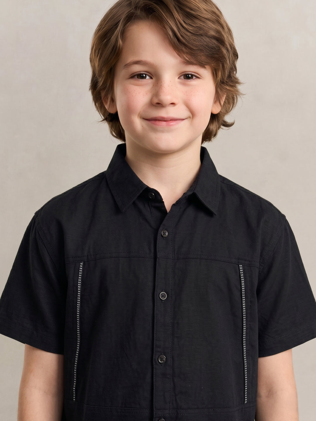 Blue Giraffe Boys Black Solid Pure Cotton Shirt