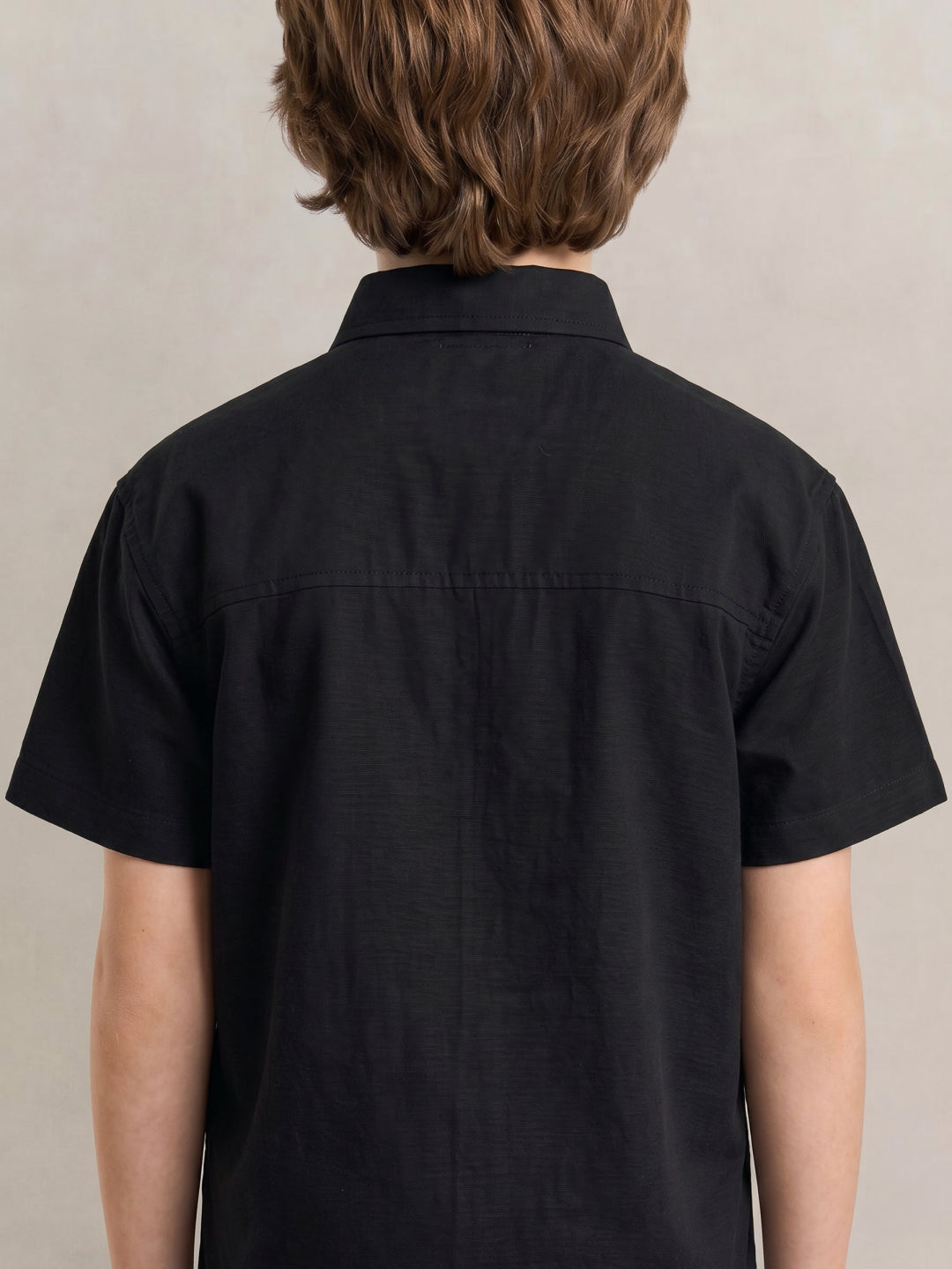 Blue Giraffe Boys Black Solid Pure Cotton Shirt