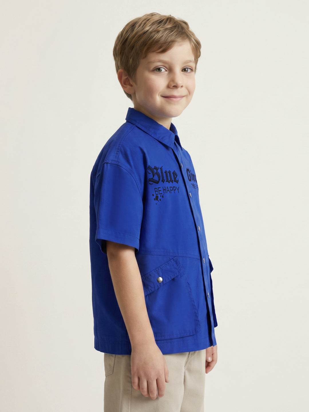 Blue Giraffe Boys Blue Printed Boxy Fit Pure Cotton Shirt