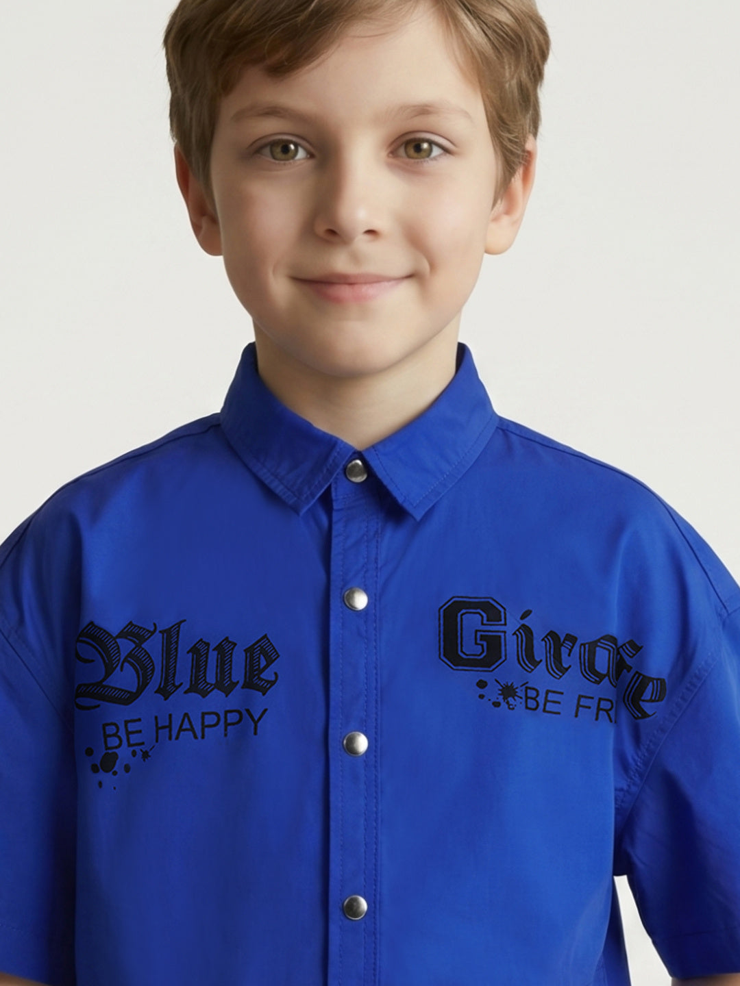 Blue Giraffe Boys Blue Printed Boxy Fit Pure Cotton Shirt