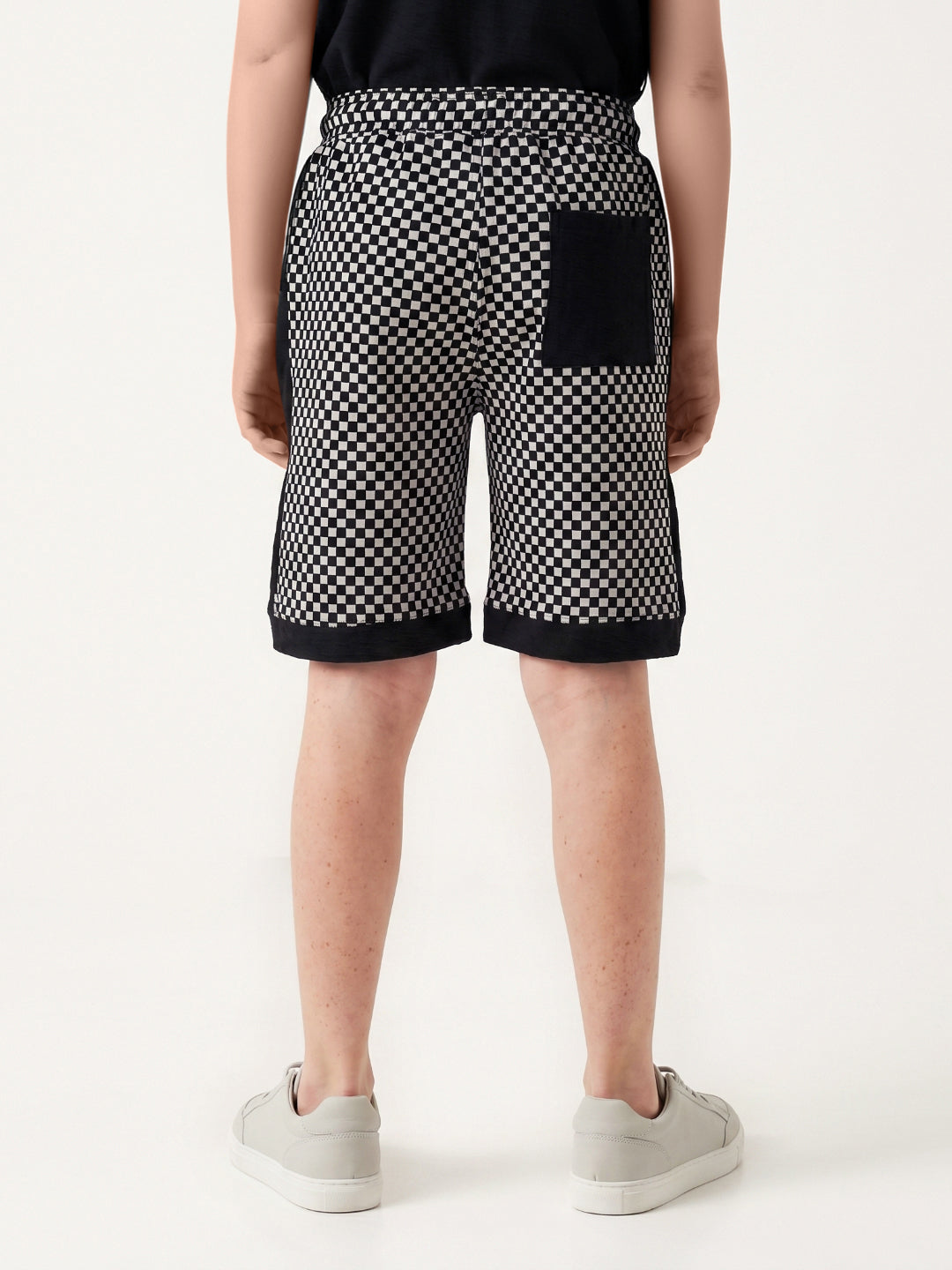 Blue Giraffe Black Checked Boys Shorts