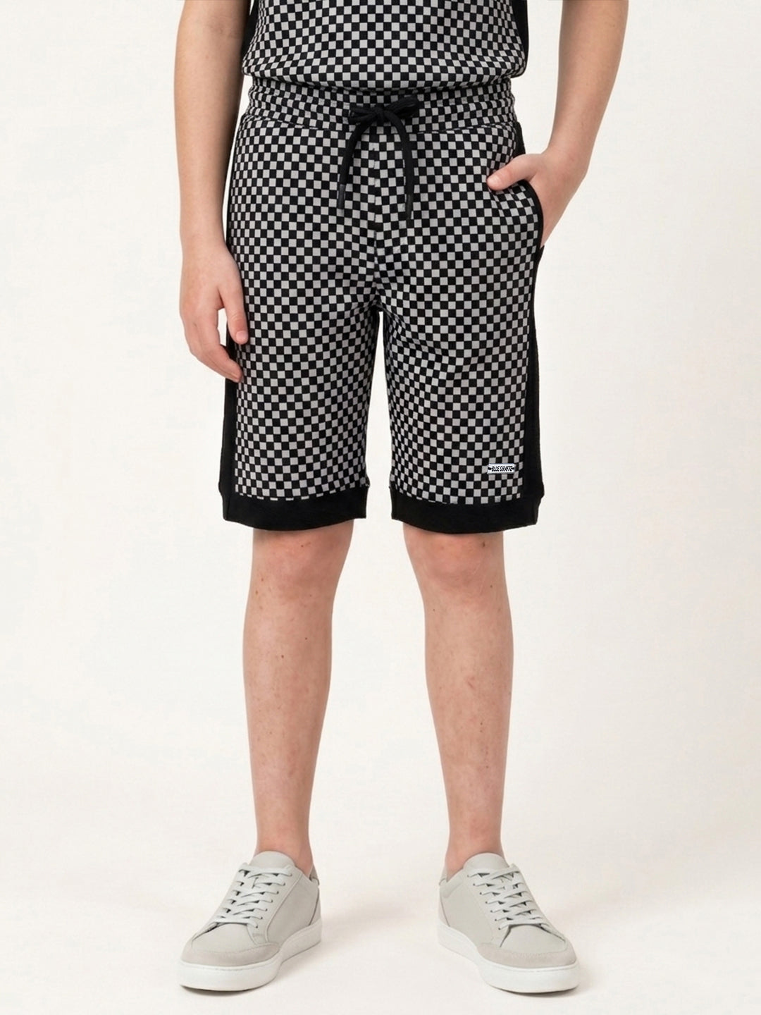 Blue Giraffe Black Checked Boys Shorts