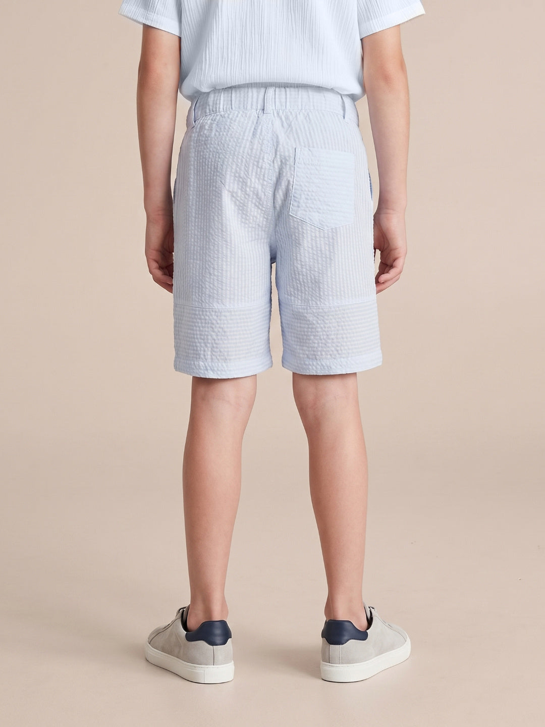 Blue Giraffe Boy White Mid Rise Cotton Shorts