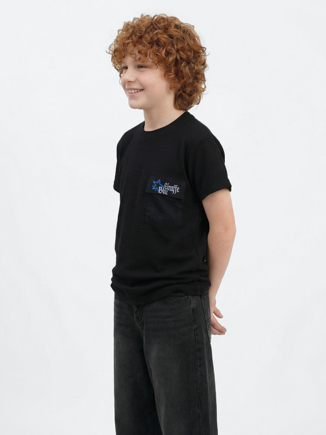 Blue Giraffe Boys Black Solid Regular Fit T-Shirt