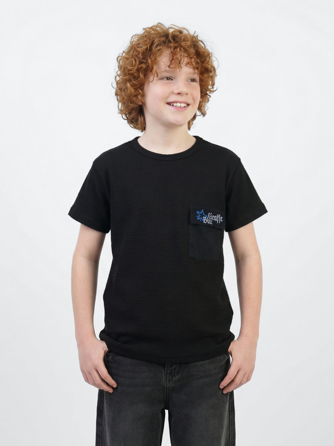 Blue Giraffe Boys Black Solid Regular Fit T-Shirt