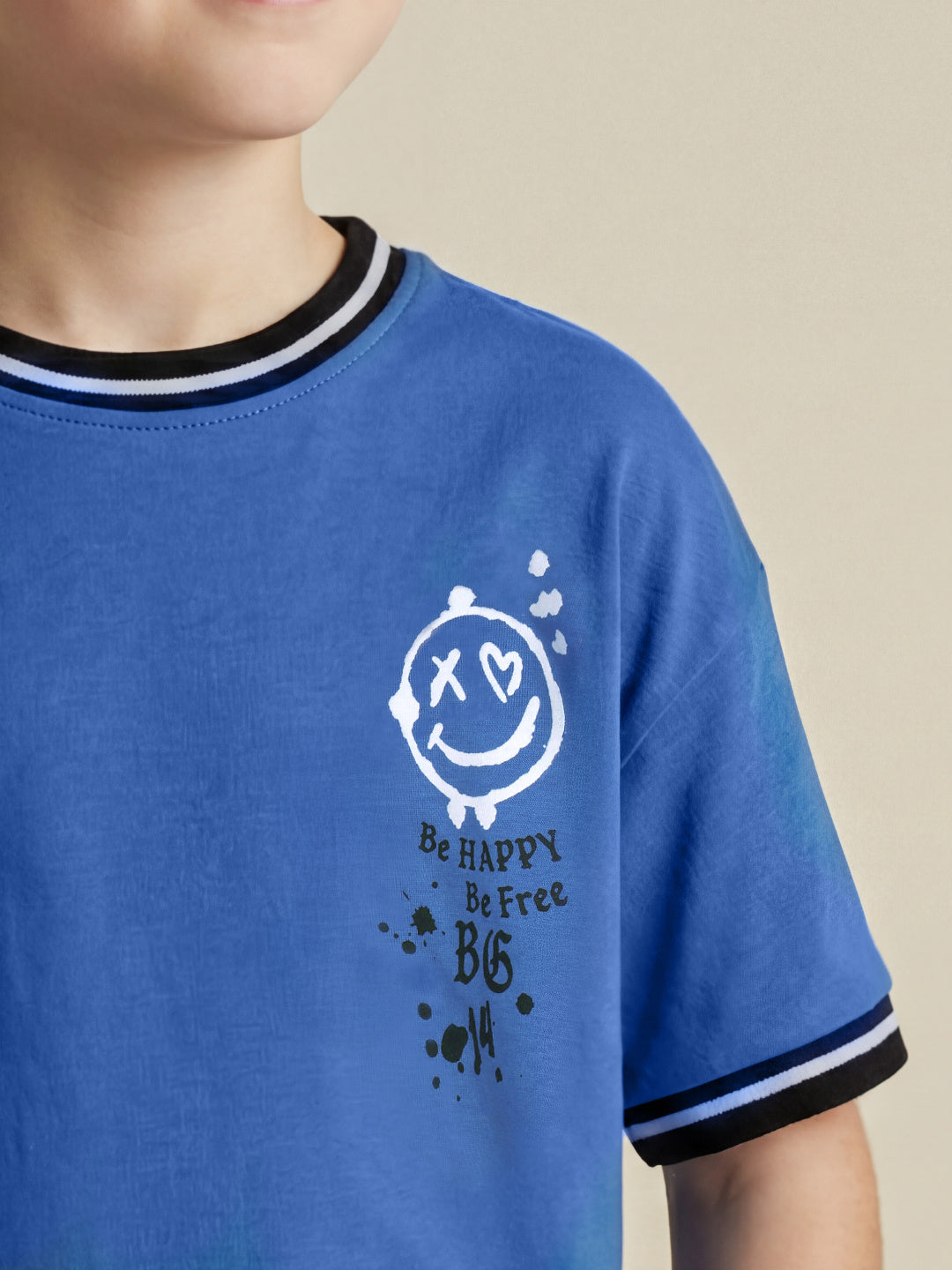 Blue Giraffe Boys Blue Printed Boxy Fit Pure Cotton T-Shirt