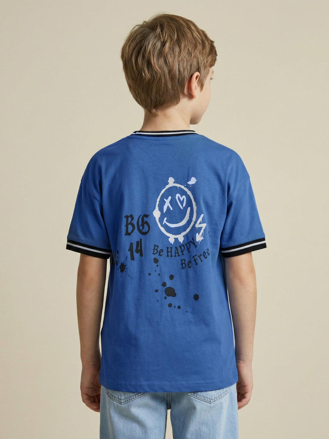 Blue Giraffe Boys Blue Printed Boxy Fit Pure Cotton T-Shirt