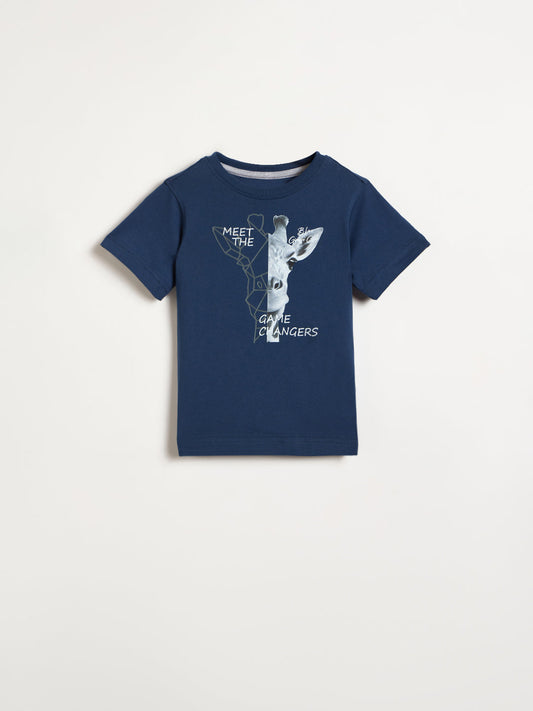 Blue Giraffe Boys Navy Blue Printed Round Neck T-Shirt