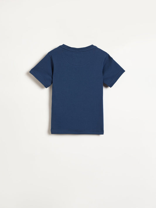 Blue Giraffe Boys Navy Blue Printed Round Neck T-Shirt
