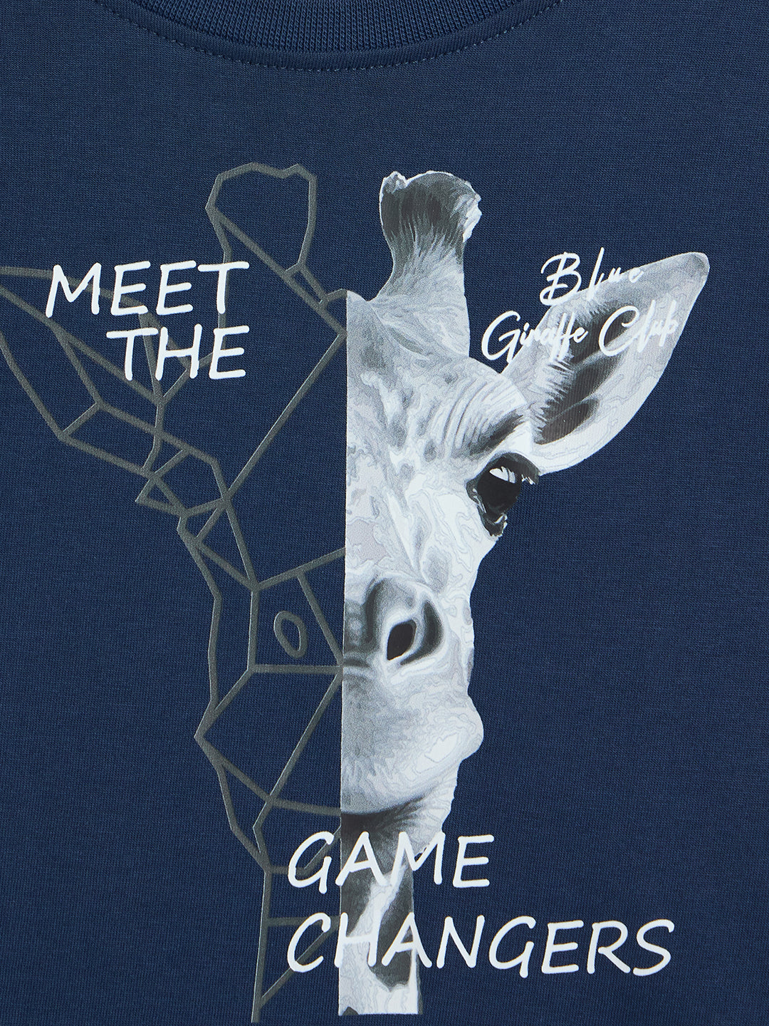 Blue Giraffe Boys Navy Blue Printed Round Neck T-Shirt