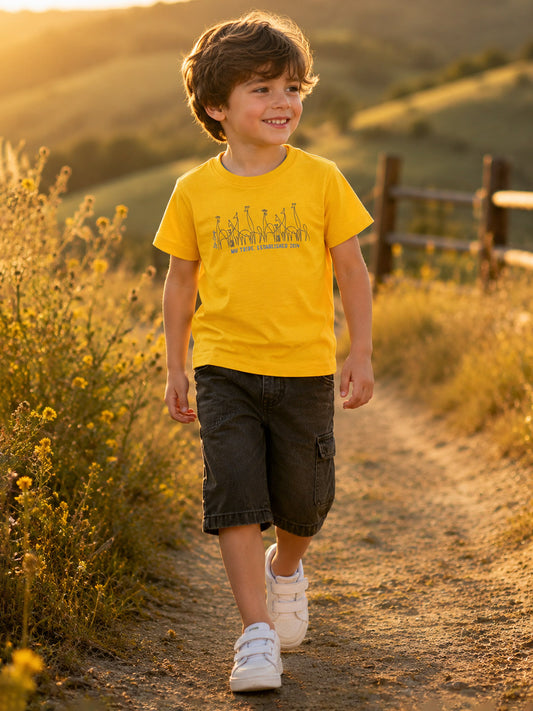 Blue Giraffe Boys Yellow Printed Regular Fit Pure Cotton T-Shirt
