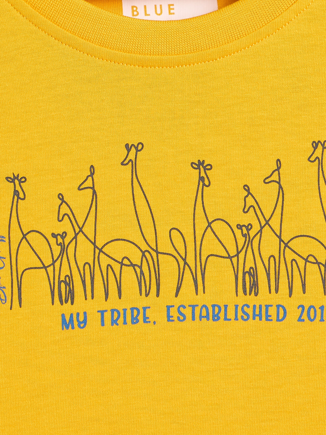 Blue Giraffe Boys Yellow Printed Regular Fit Pure Cotton T-Shirt