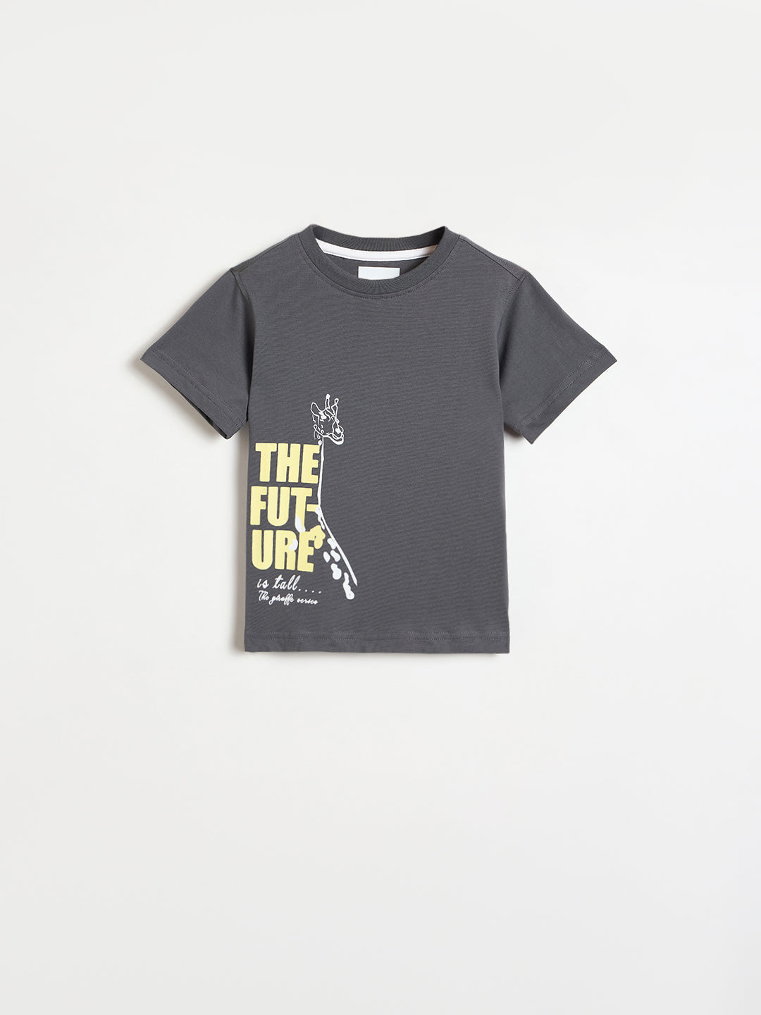 Blue Giraffe Boys Grey Printed Regular Fit Pure Cotton T-Shirt