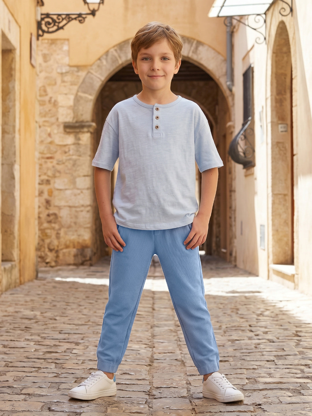 Blue Giraffe Boys Blue Solid Regular Fit Jogger
