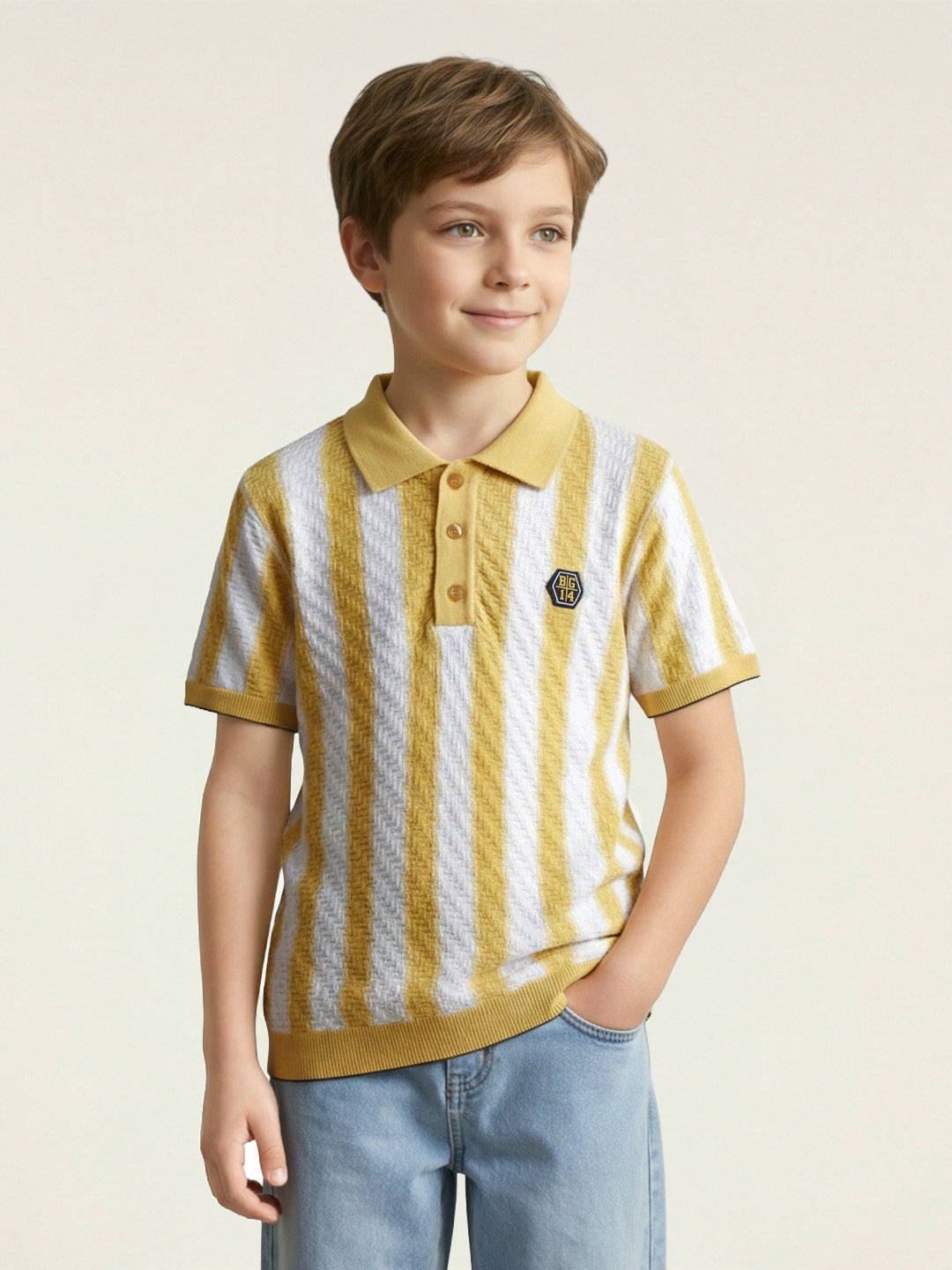 Blue Giraffe Boy Yellow Striped Cotton Polo T-Shirt