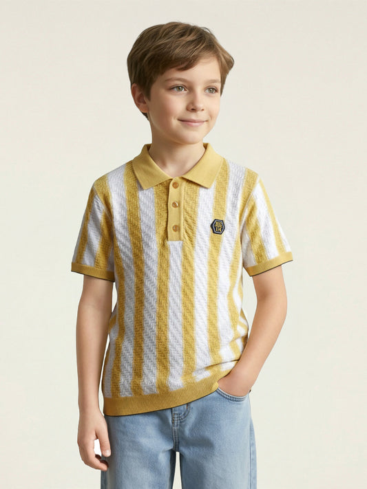 Blue Giraffe Boy Yellow Striped Cotton Polo T-Shirt