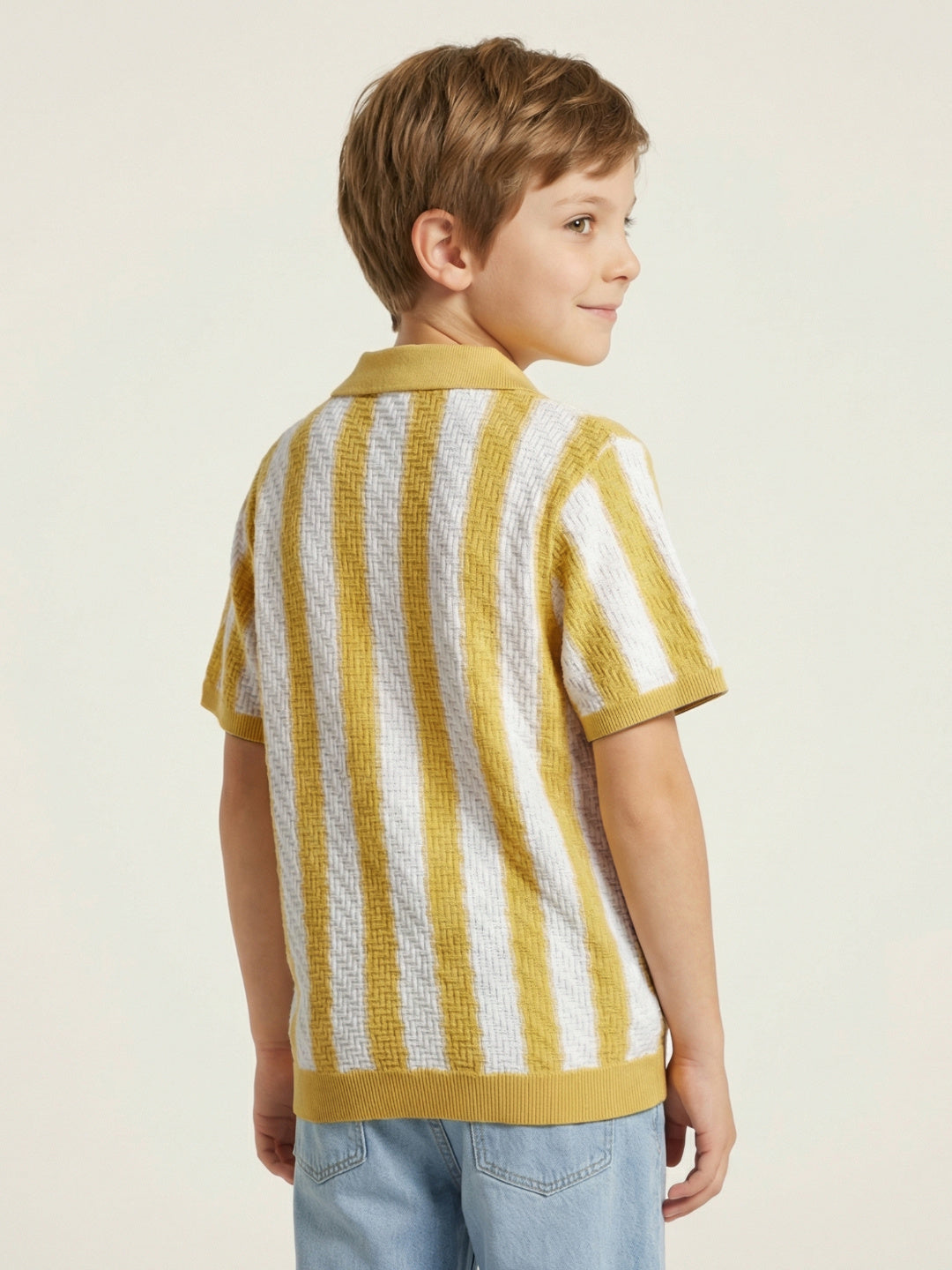 Blue Giraffe Boy Yellow Striped Cotton Polo T-Shirt