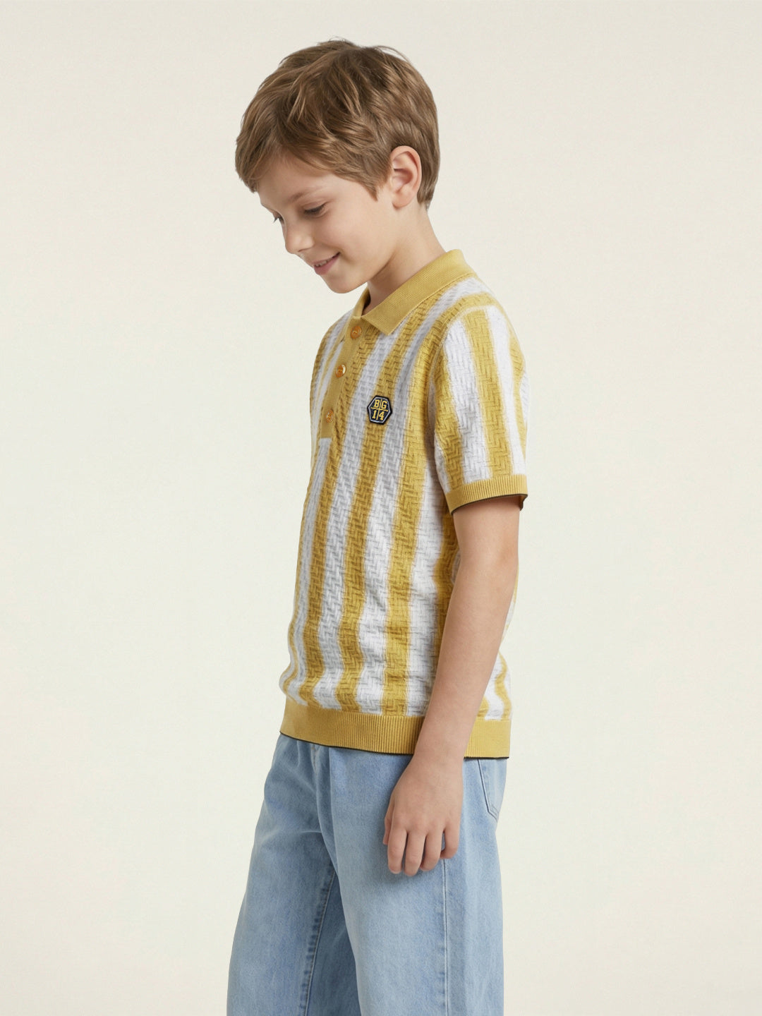 Blue Giraffe Boy Yellow Striped Cotton Polo T-Shirt