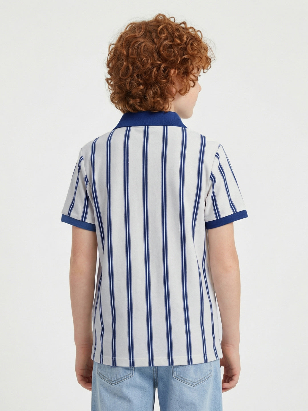 Blue Giraffe Boy White Striped Cotton Polo T-Shirt