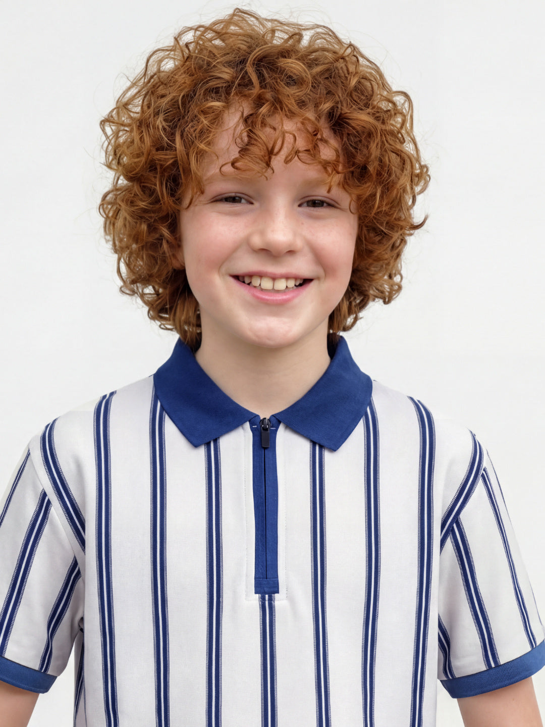 Blue Giraffe Boy White Striped Cotton Polo T-Shirt