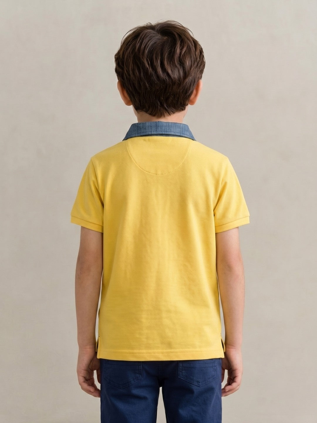 Blue Giraffe Yellow Cotton Boys Regular Fit Polo Tshirt