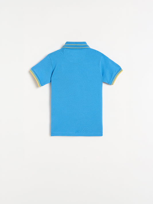 Blue Giraffe Boys Solid Blue Polo T-Shirt