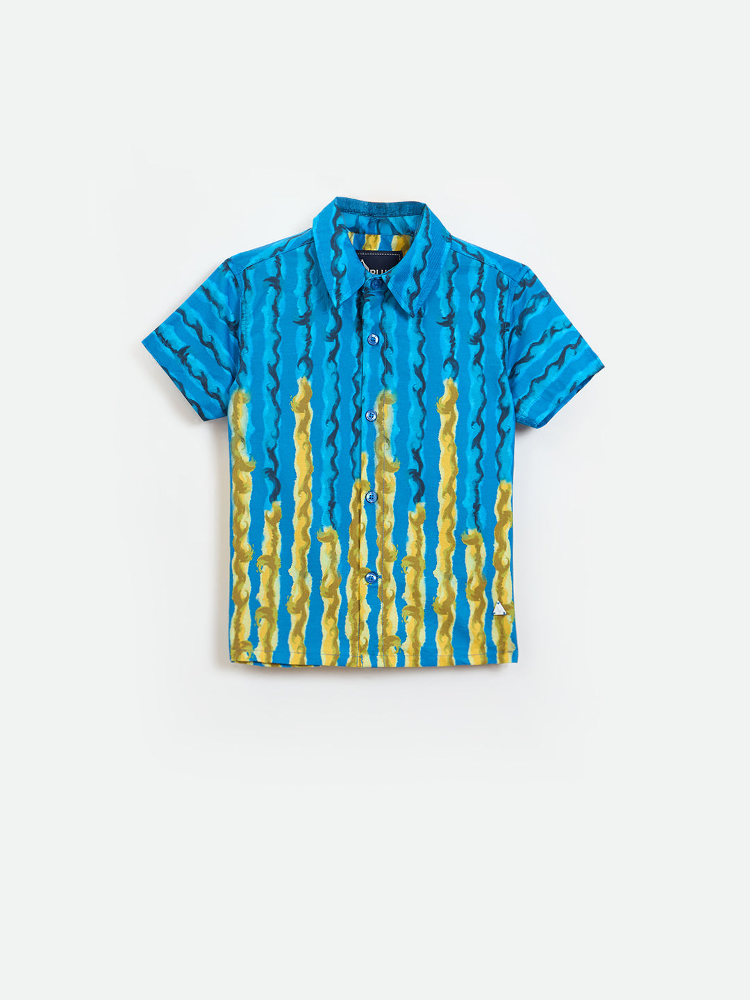 Blue Giraffe Boys Blue Printed Regular Fit Pure Cotton Shirt