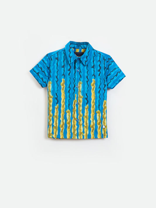 Blue Giraffe Boys Blue Printed Shirt