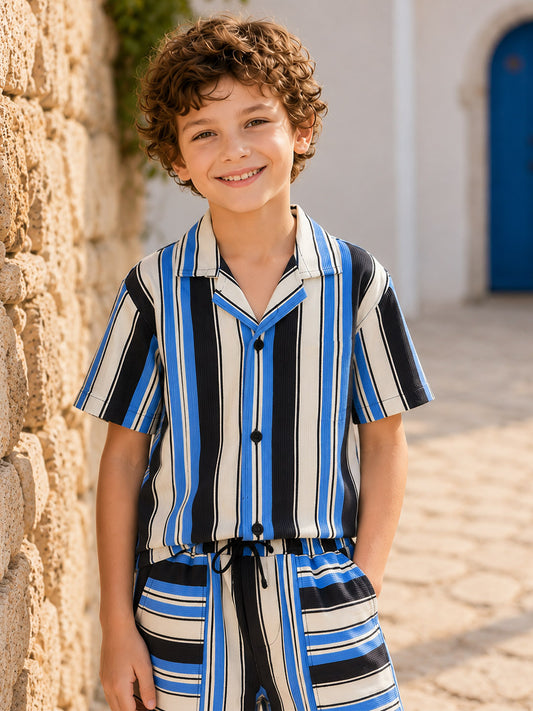 Blue Giraffe Boys Multicolor Striped Shirt