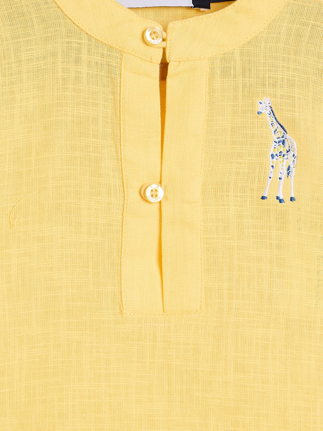 Blue Giraffe Boys Yellow Mandarin Collar Shirt