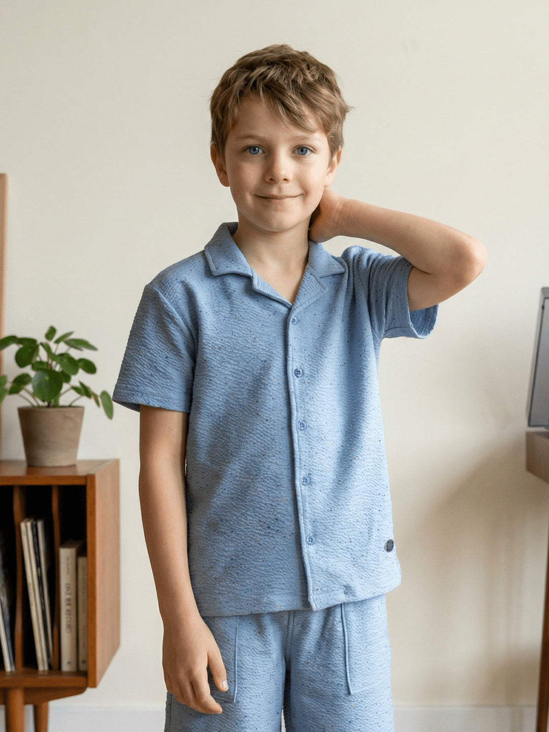 Blue Giraffe Boy Blue Textured Shirt