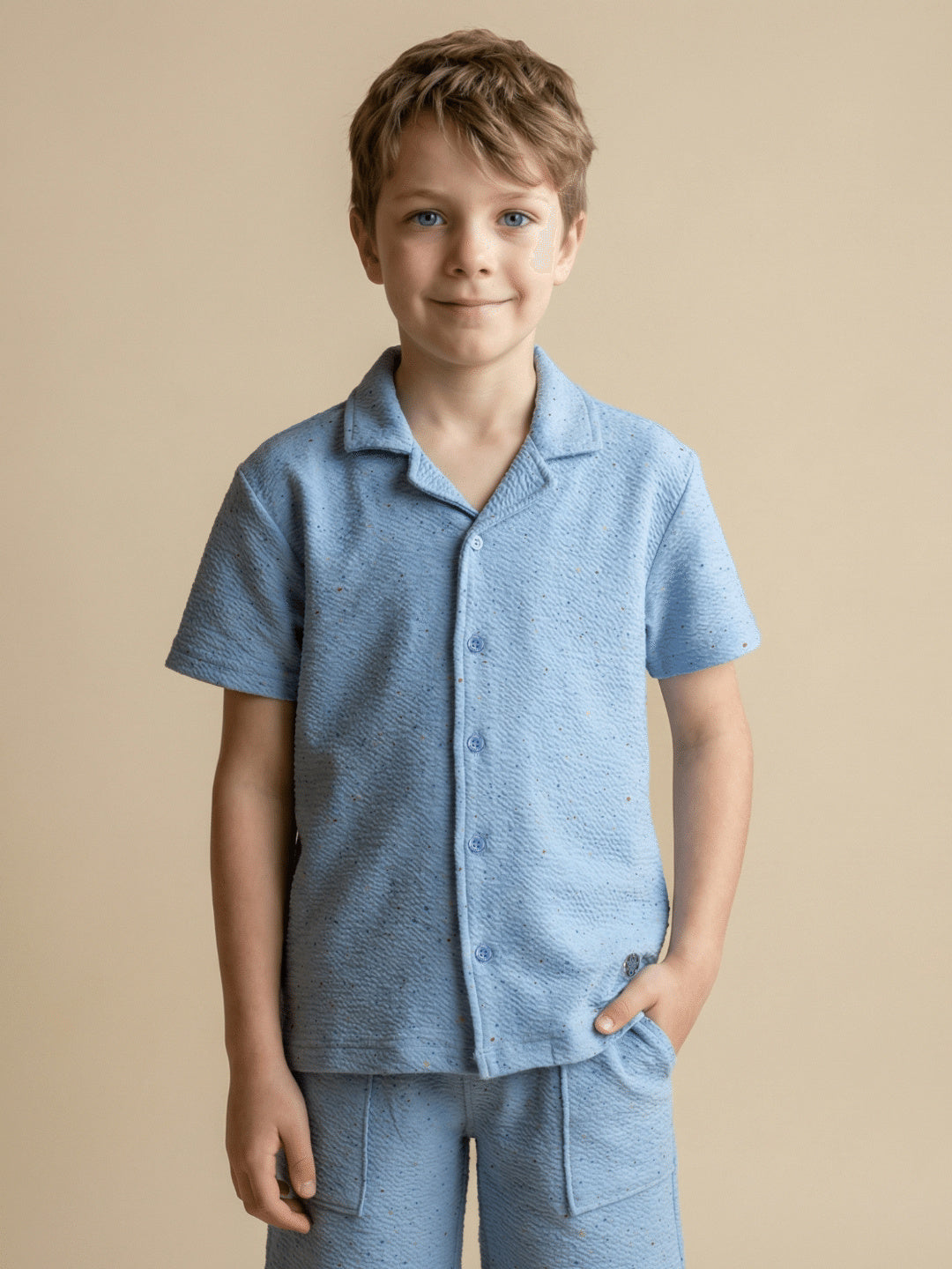 Blue Giraffe Boy Blue Textured Shirt