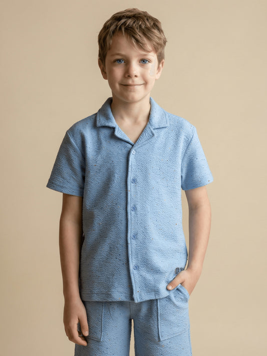 Blue Giraffe Boy Blue Textured Shirt