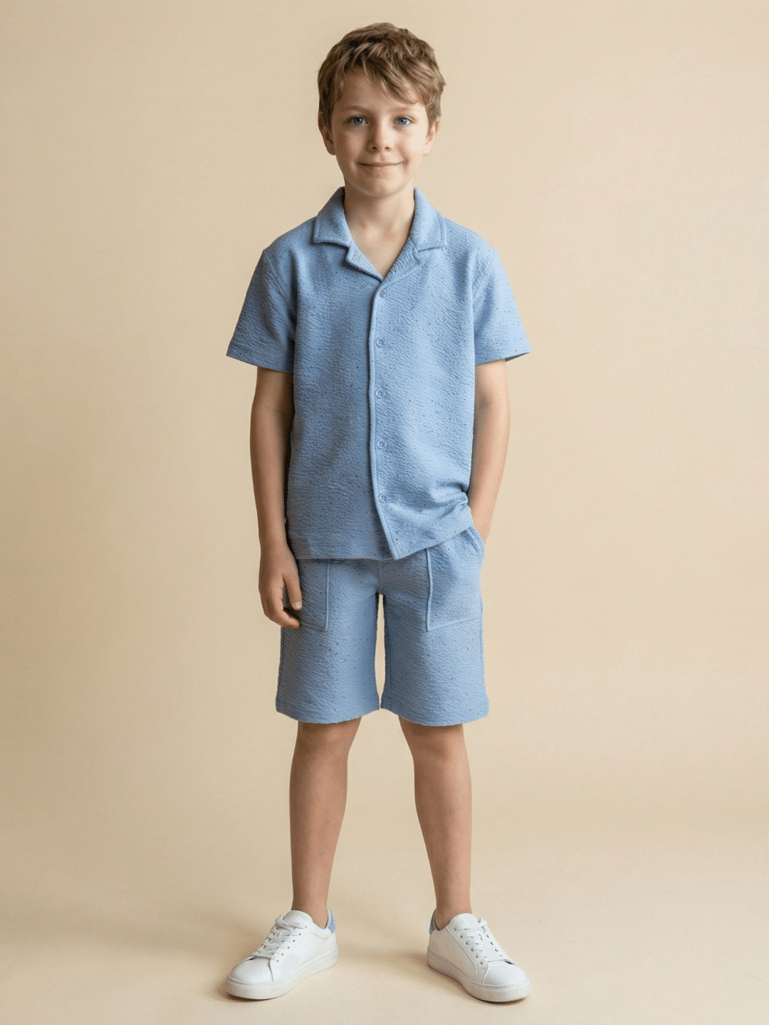 Blue Giraffe Boy Blue Textured Shirt