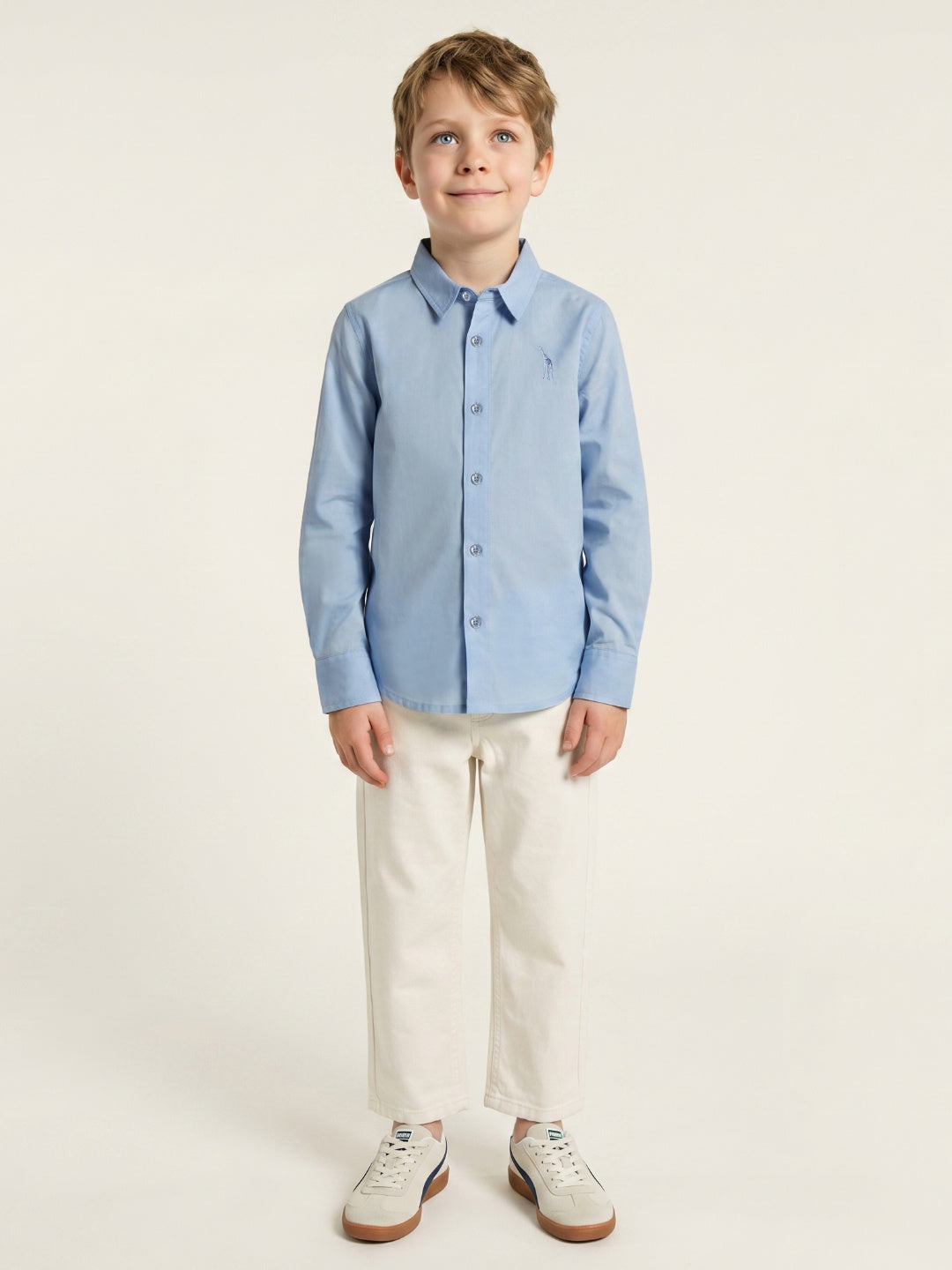 Blue Giraffe Boys Blue Solid Regular Fit Pure Cotton Shirt