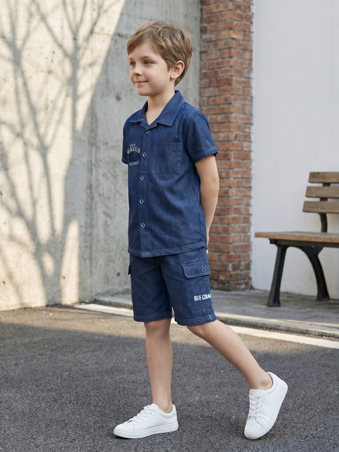 Blue Giraffe Boys Blue Solid Regular Fit Shorts